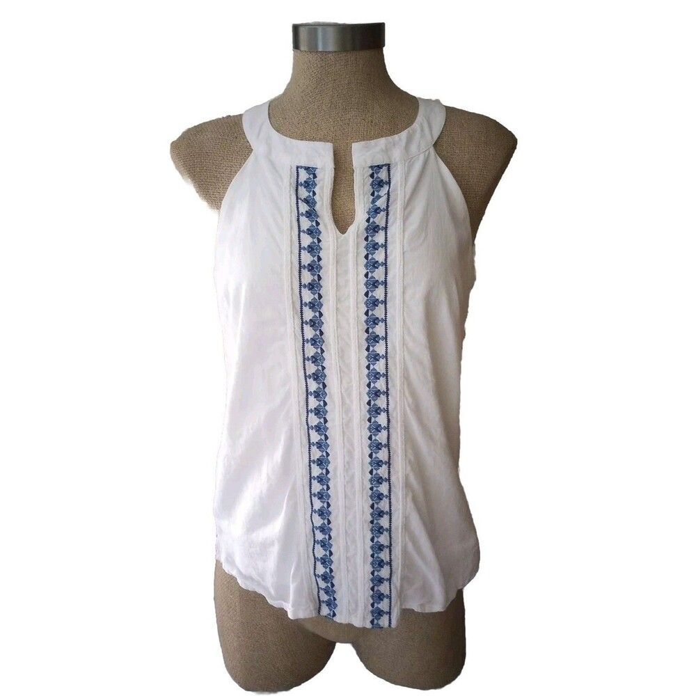 Vineyard Vines Blouse Sleeveless Women’s Sz 0 White w/Embroidery Side Zip Lined